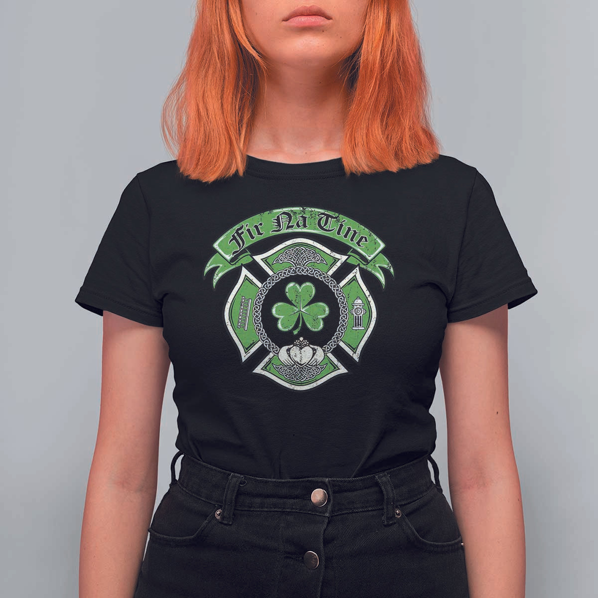 Irish Firefighter T Shirt For Women Fir Na Tine Man Of Fire Celtic Claddagh Cross