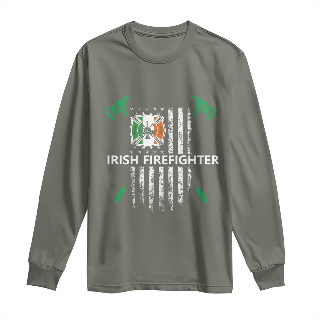 Irish Firefighter Fir Na Tine Man Of Fire Long Sleeve Shirt Irish American Flag