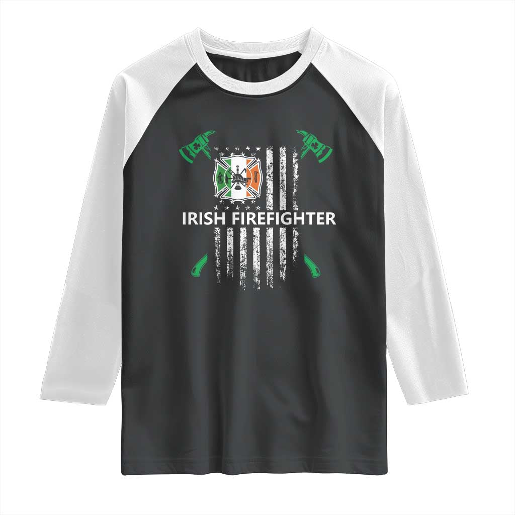 Irish Firefighter Fir Na Tine Man Of Fire Raglan Shirt Irish American Flag