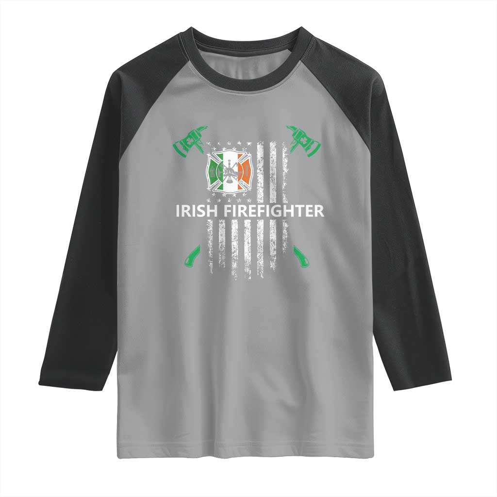 Irish Firefighter Fir Na Tine Man Of Fire Raglan Shirt Irish American Flag