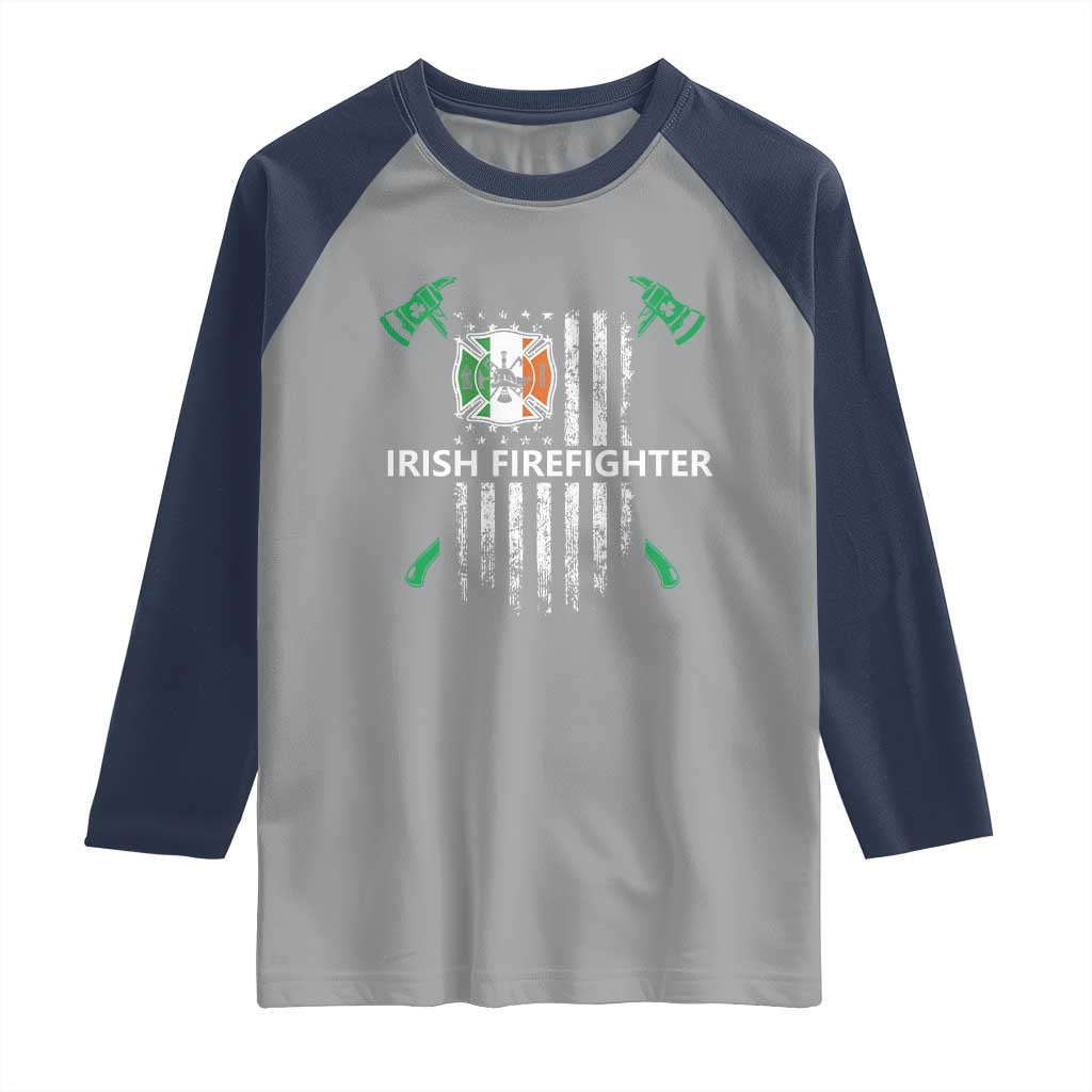 Irish Firefighter Fir Na Tine Man Of Fire Raglan Shirt Irish American Flag