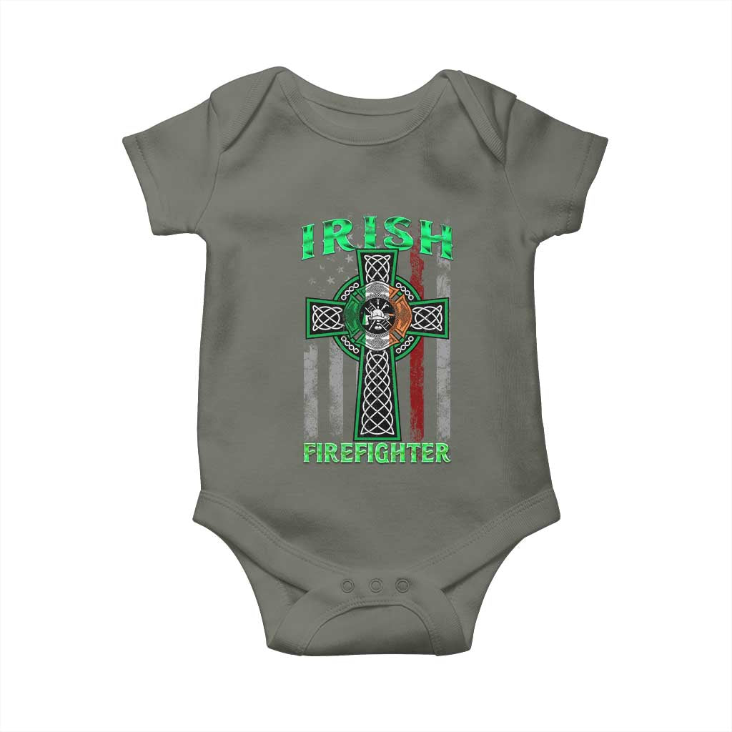 Irish Firefighter Baby Onesie Celtic Cross American Flag