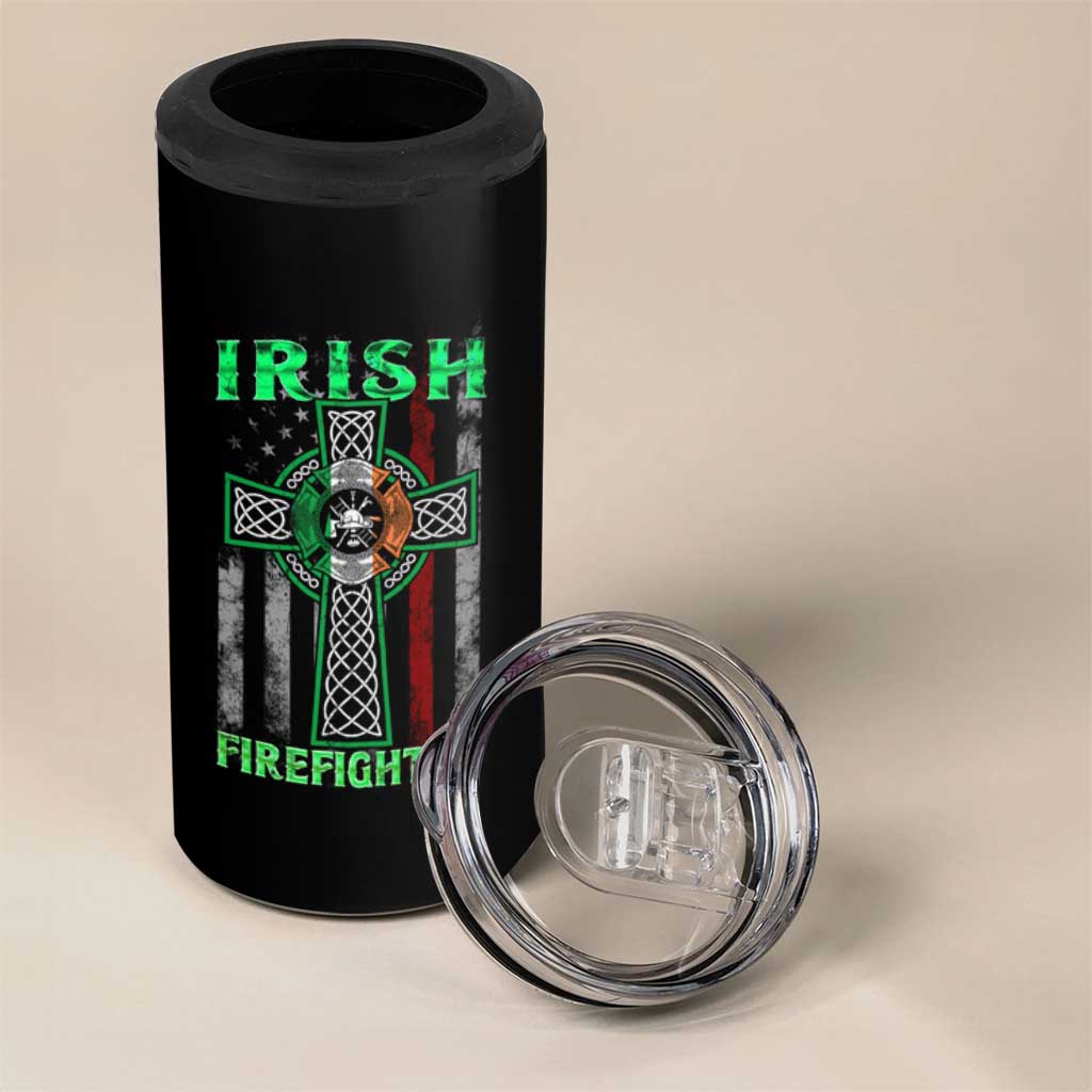 Irish Firefighter 4 in 1 Can Cooler Tumbler Celtic Cross American Flag