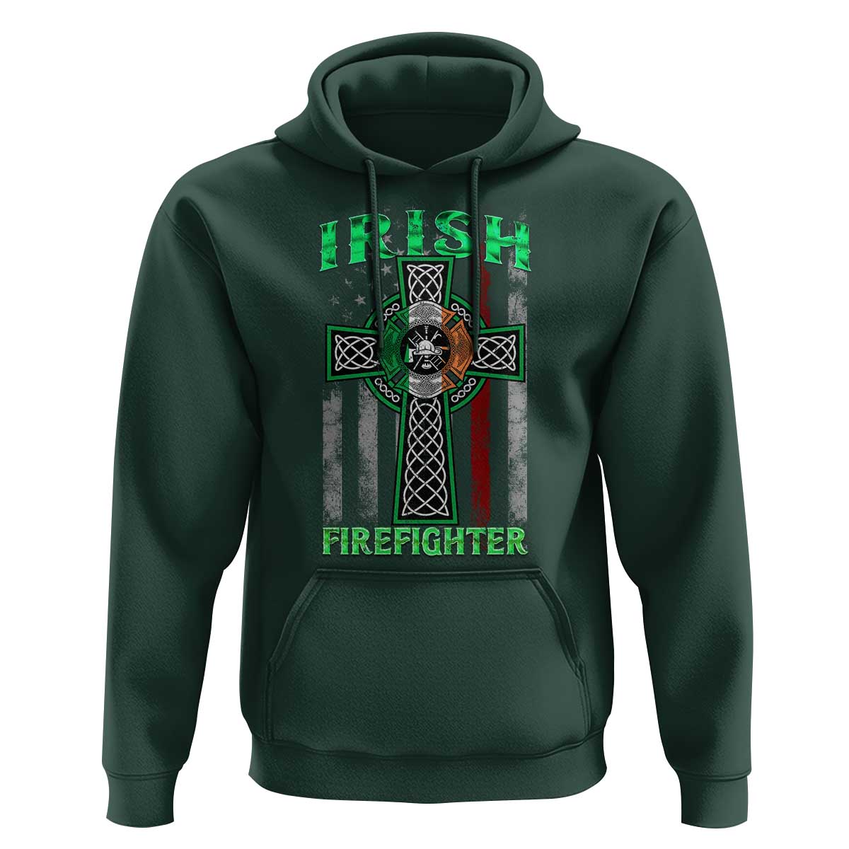 Irish Firefighter Hoodie Celtic Cross American Flag
