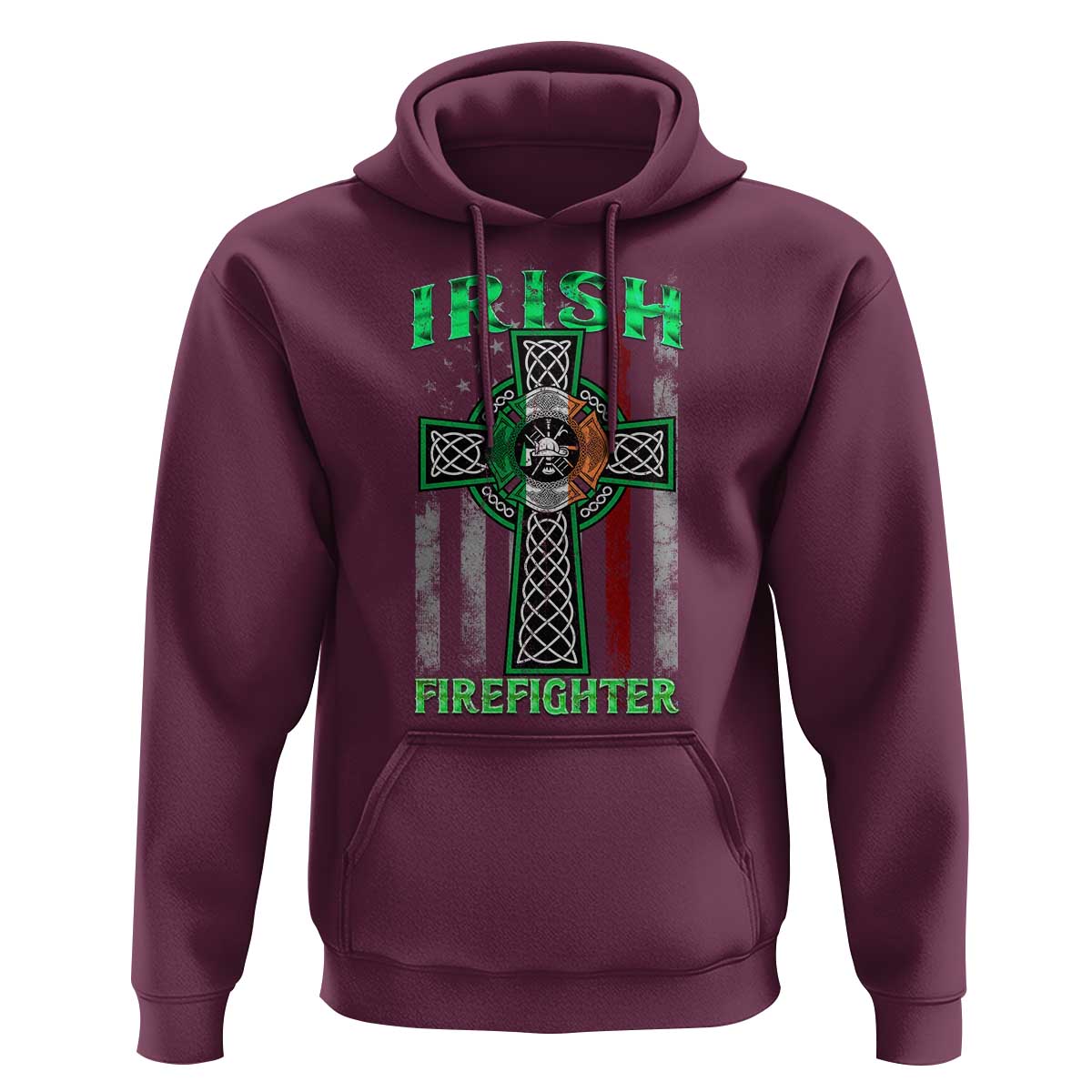 Irish Firefighter Hoodie Celtic Cross American Flag