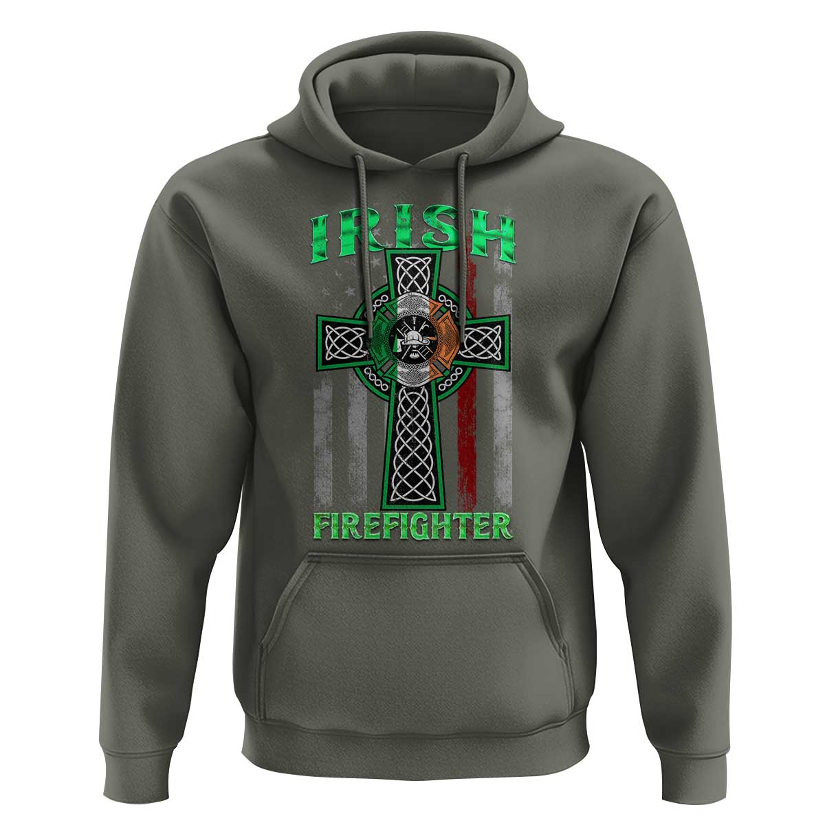 Irish Firefighter Hoodie Celtic Cross American Flag