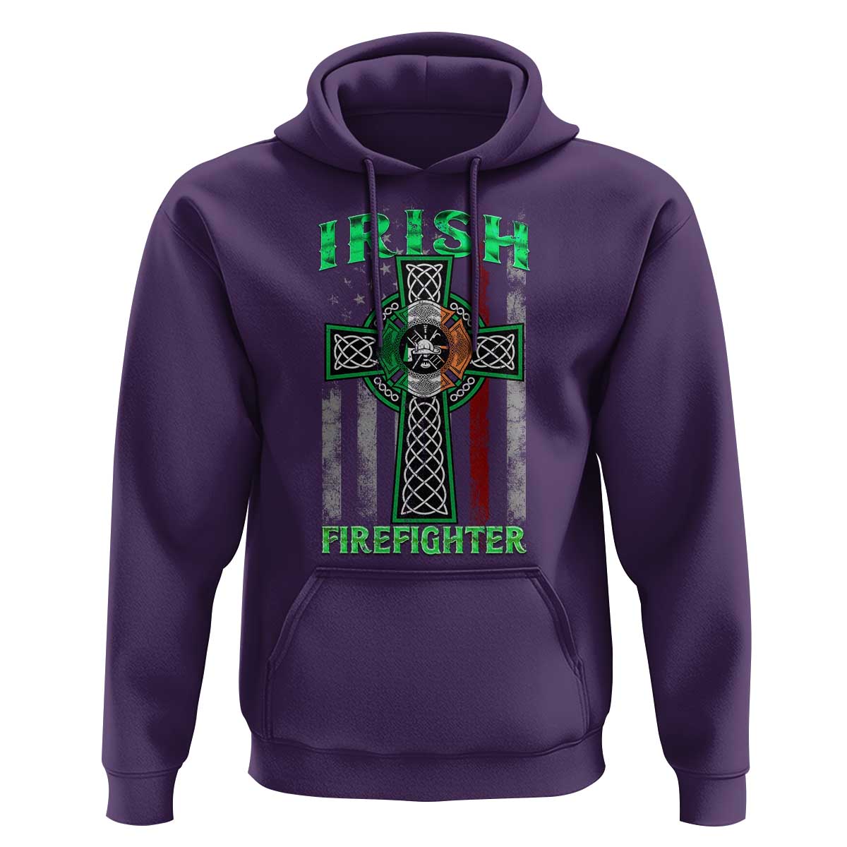 Irish Firefighter Hoodie Celtic Cross American Flag