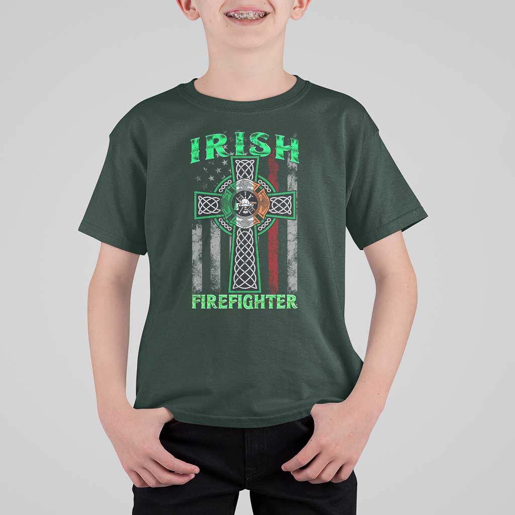 Irish Firefighter T Shirt For Kid Celtic Cross American Flag