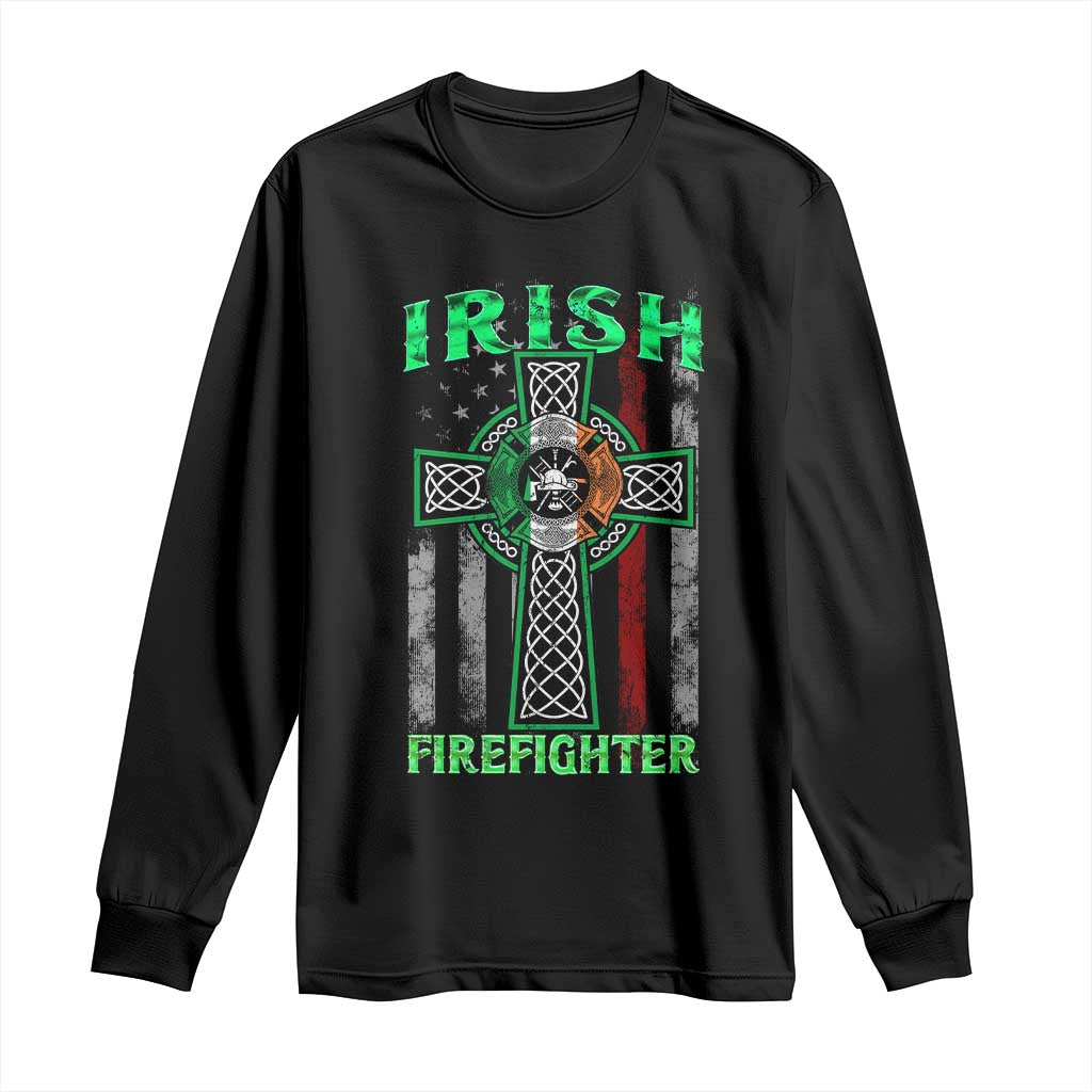 Irish Firefighter Long Sleeve Shirt Celtic Cross American Flag