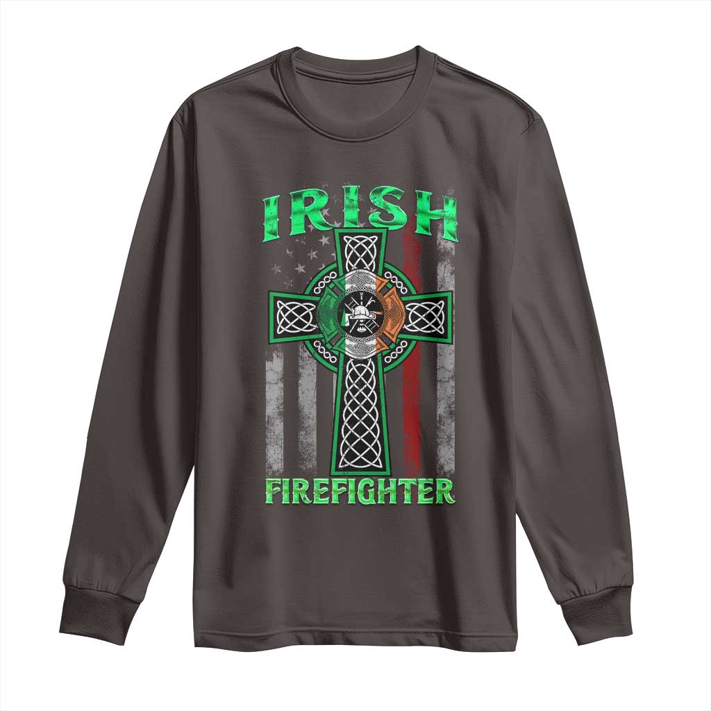 Irish Firefighter Long Sleeve Shirt Celtic Cross American Flag