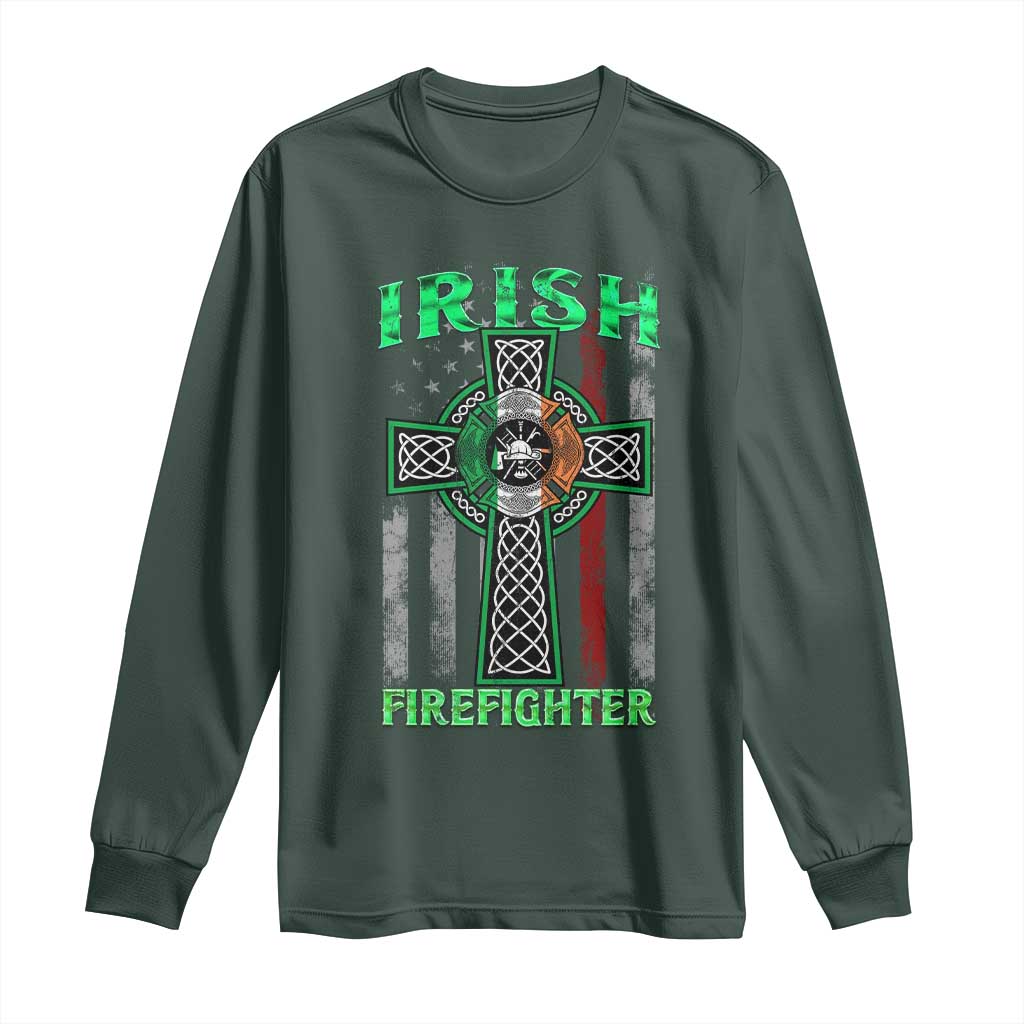 Irish Firefighter Long Sleeve Shirt Celtic Cross American Flag