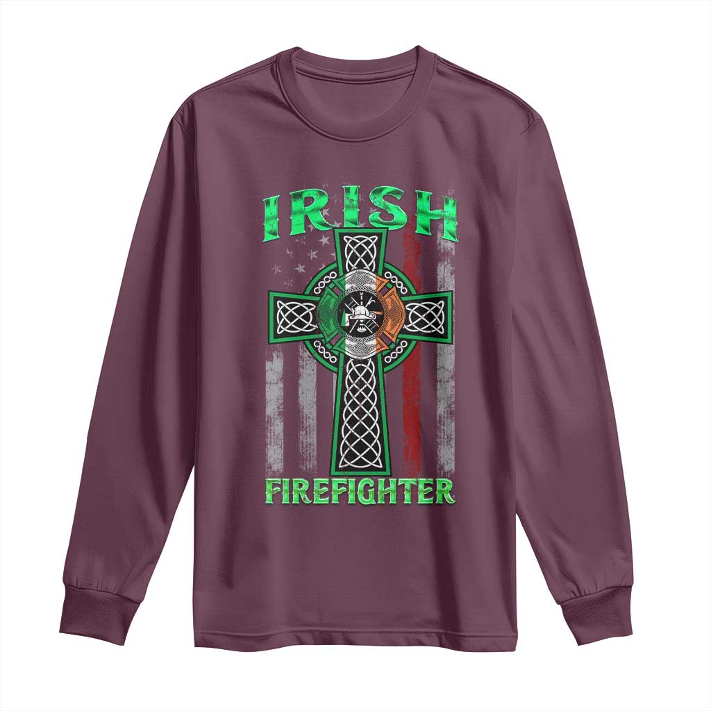 Irish Firefighter Long Sleeve Shirt Celtic Cross American Flag
