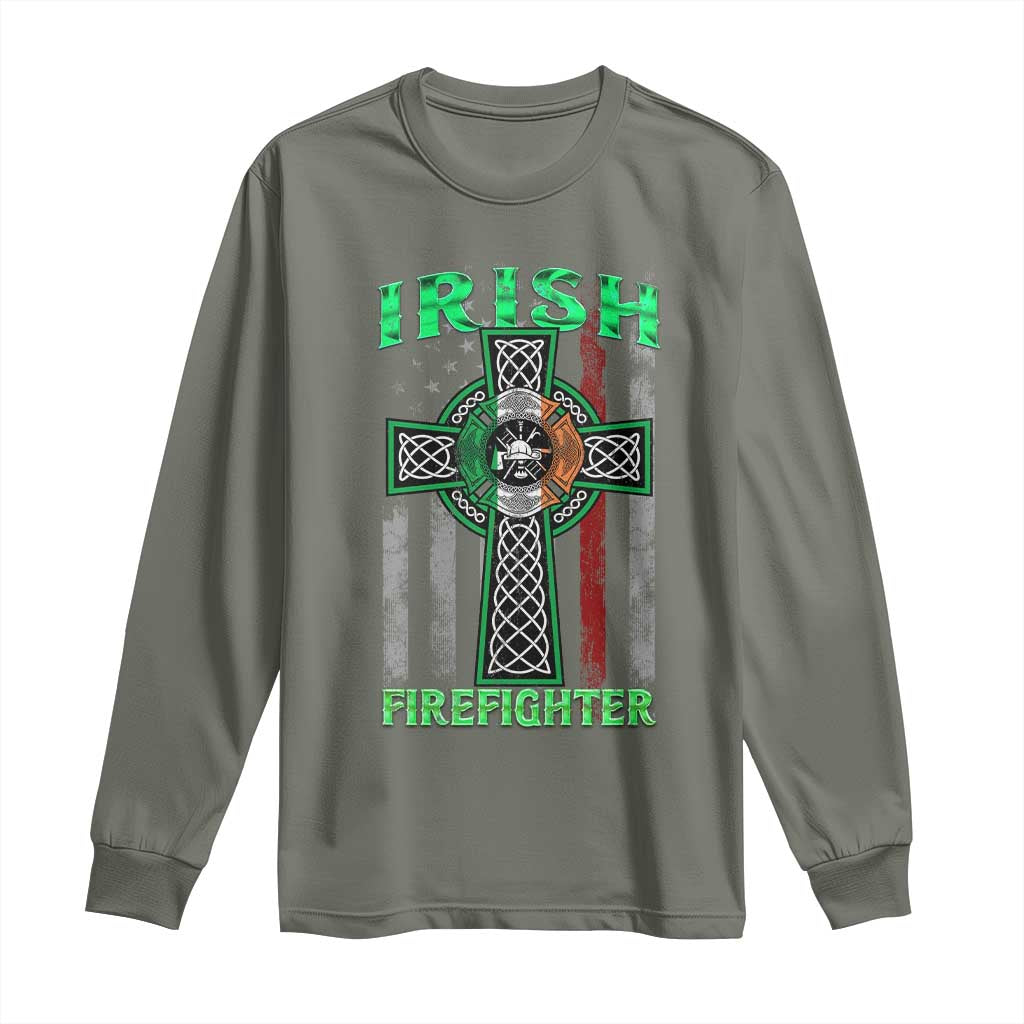 Irish Firefighter Long Sleeve Shirt Celtic Cross American Flag