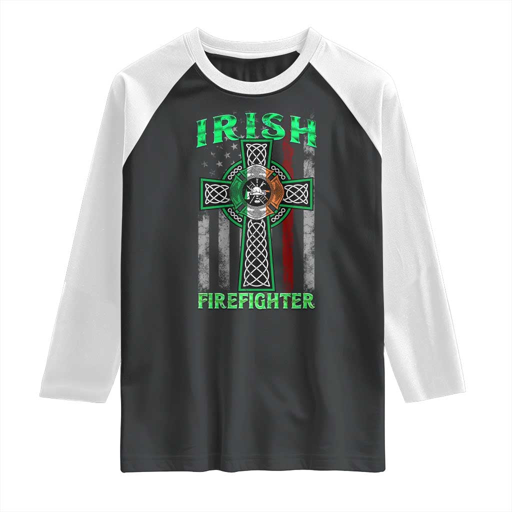 Irish Firefighter Raglan Shirt Celtic Cross American Flag