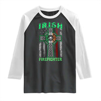 Irish Firefighter Raglan Shirt Celtic Cross American Flag