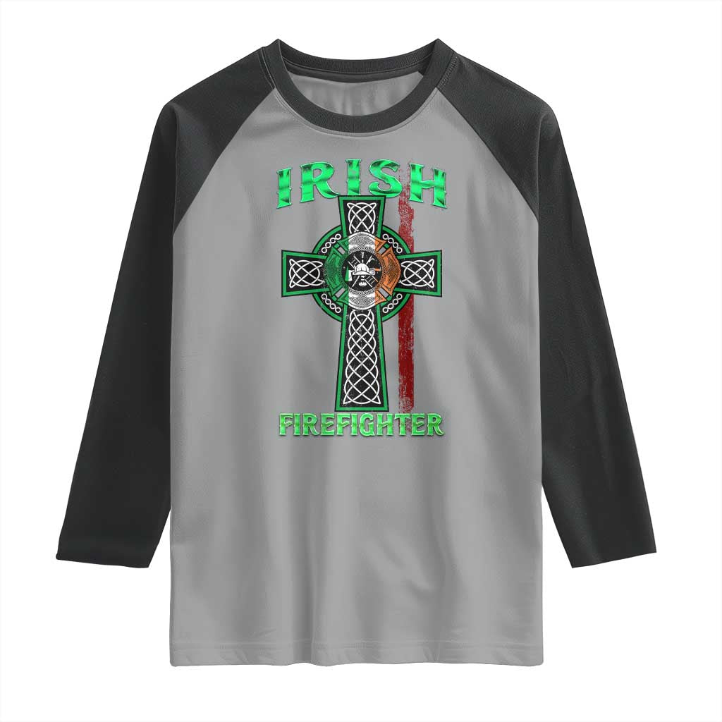 Irish Firefighter Raglan Shirt Celtic Cross American Flag