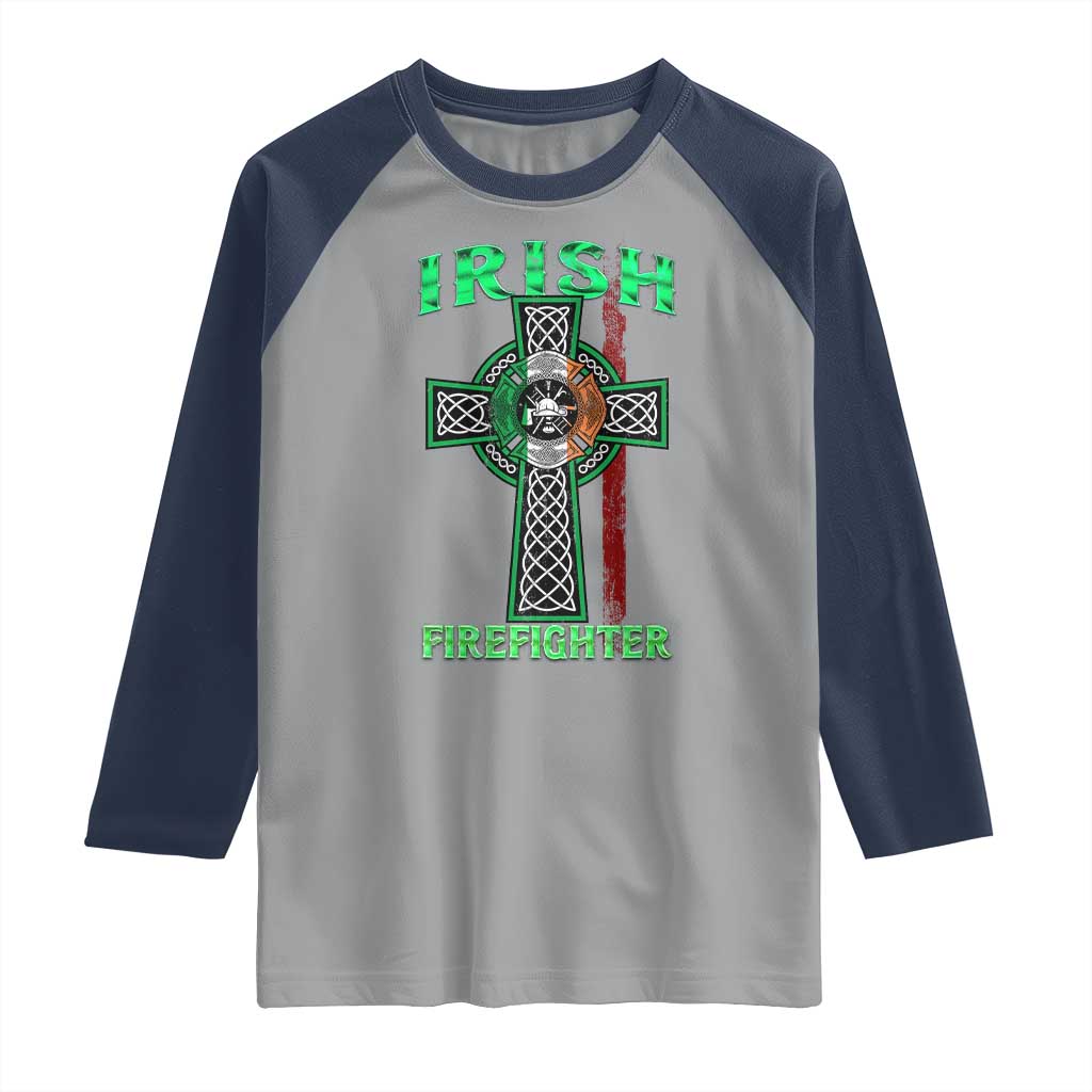 Irish Firefighter Raglan Shirt Celtic Cross American Flag