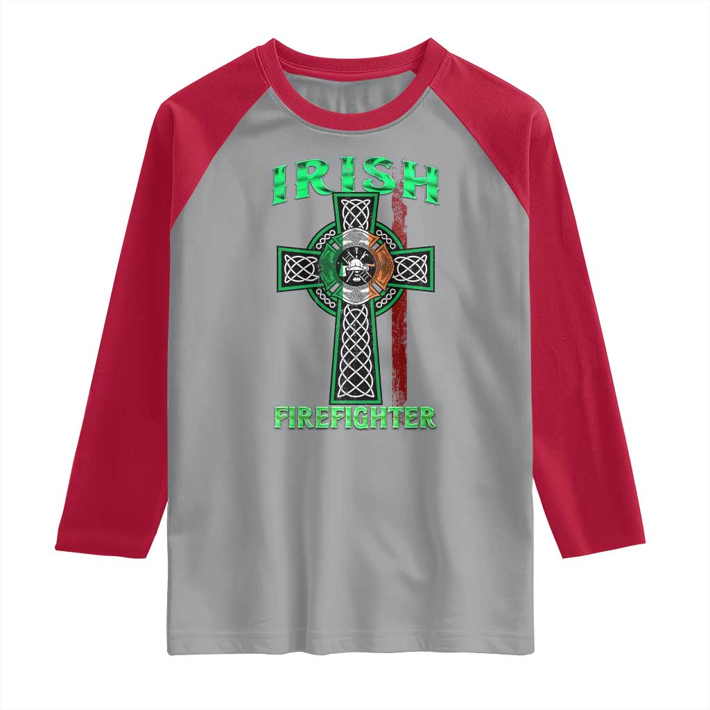 Irish Firefighter Raglan Shirt Celtic Cross American Flag