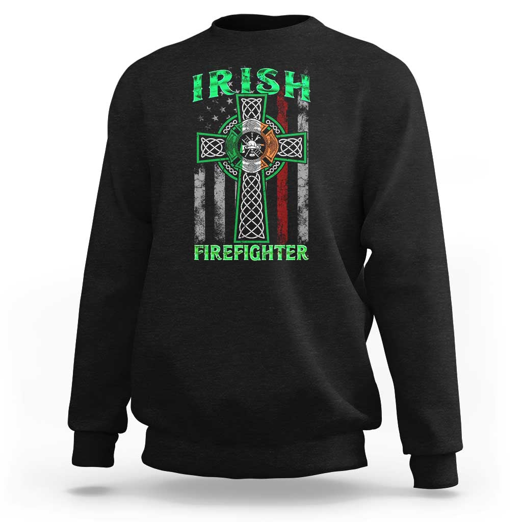 Irish Firefighter Sweatshirt Celtic Cross American Flag