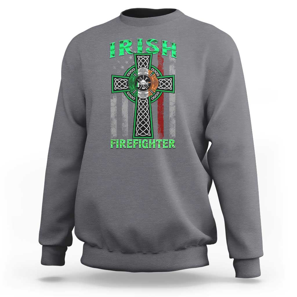 Irish Firefighter Sweatshirt Celtic Cross American Flag