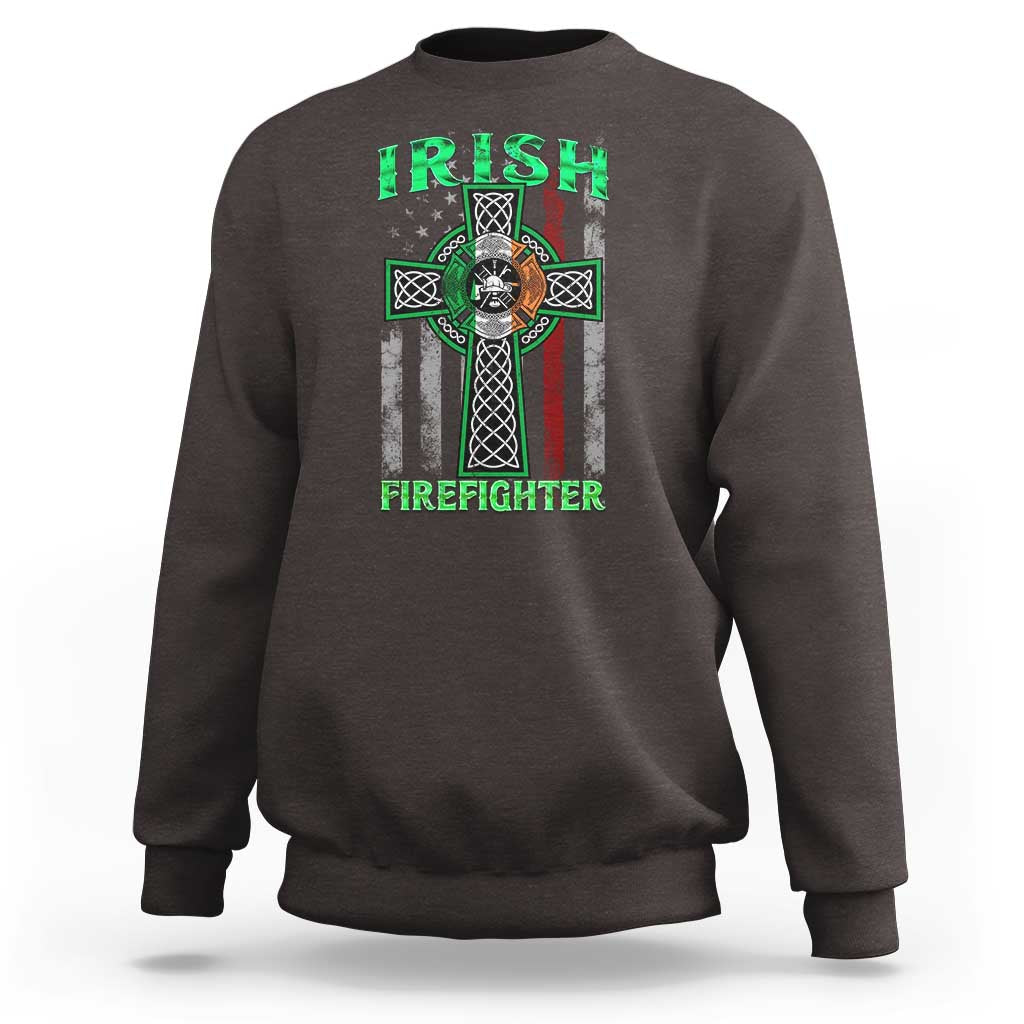 Irish Firefighter Sweatshirt Celtic Cross American Flag