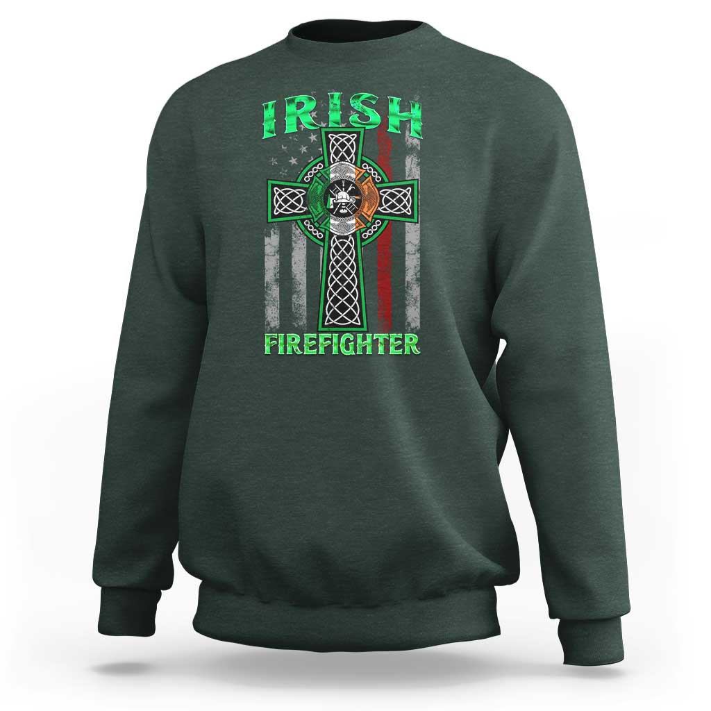 Irish Firefighter Sweatshirt Celtic Cross American Flag