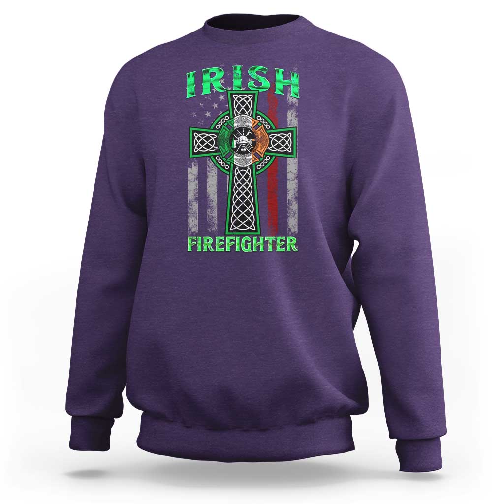 Irish Firefighter Sweatshirt Celtic Cross American Flag