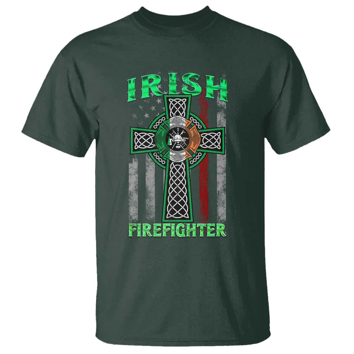 Irish Firefighter T Shirt Celtic Cross American Flag