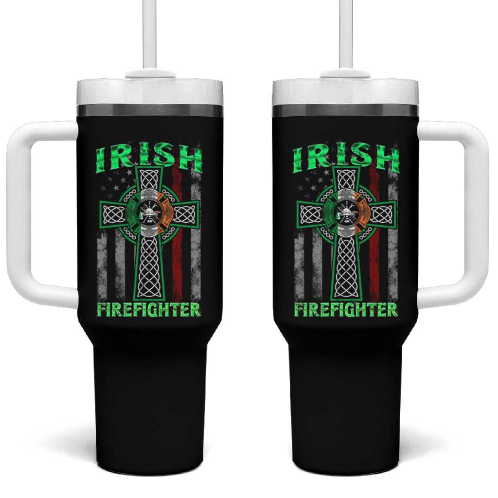 Irish Firefighter Tumbler With Handle Celtic Cross American Flag