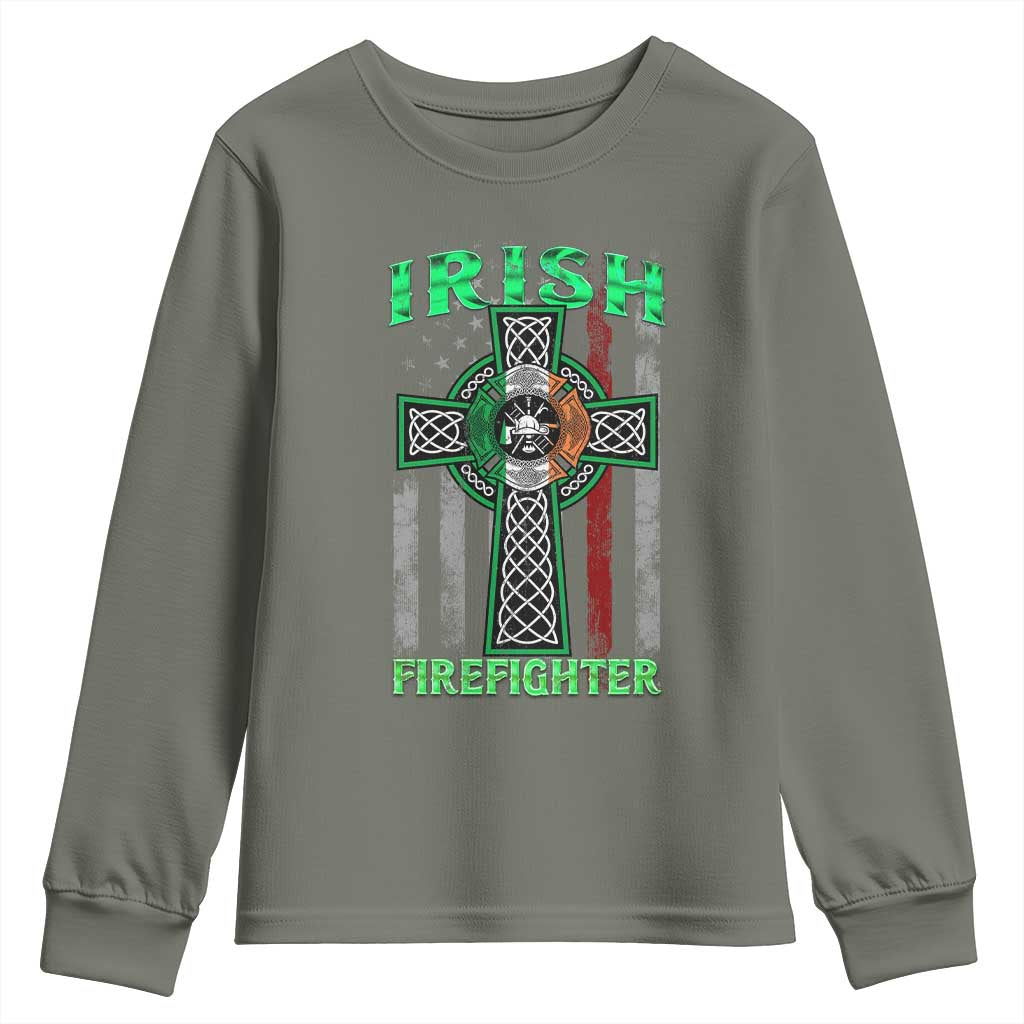 Irish Firefighter Youth Sweatshirt Celtic Cross American Flag