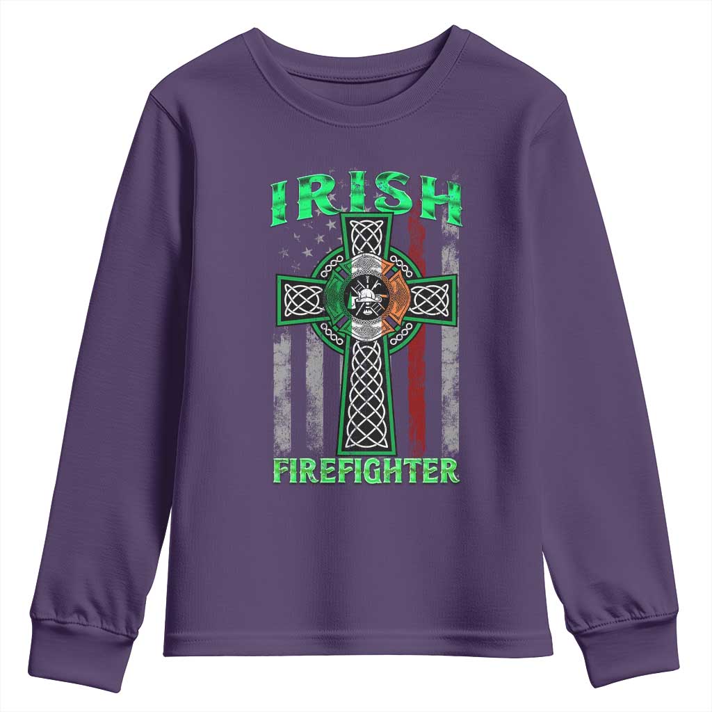 Irish Firefighter Youth Sweatshirt Celtic Cross American Flag