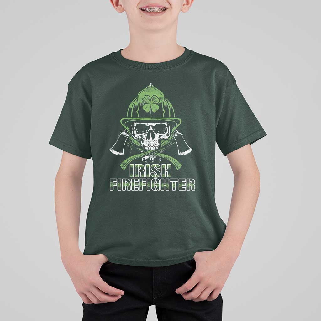 Irish Firefighter T Shirt For Kid Shamrock Skull Man Of Fire