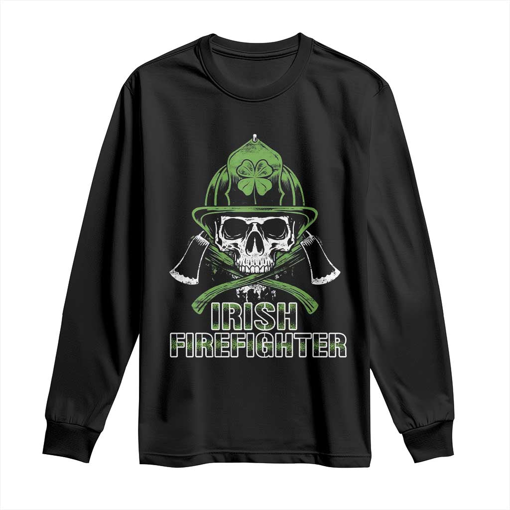 Irish Firefighter Long Sleeve Shirt Shamrock Skull Man Of Fire