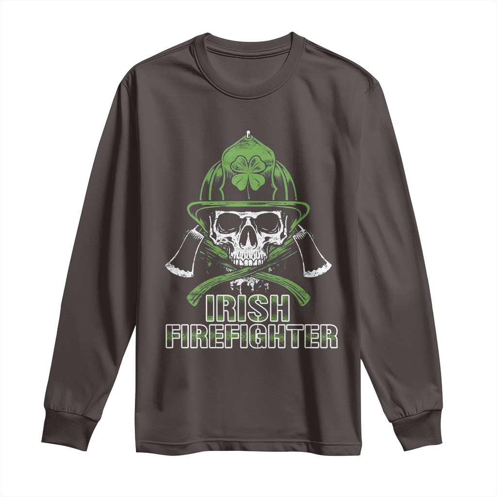 Irish Firefighter Long Sleeve Shirt Shamrock Skull Man Of Fire