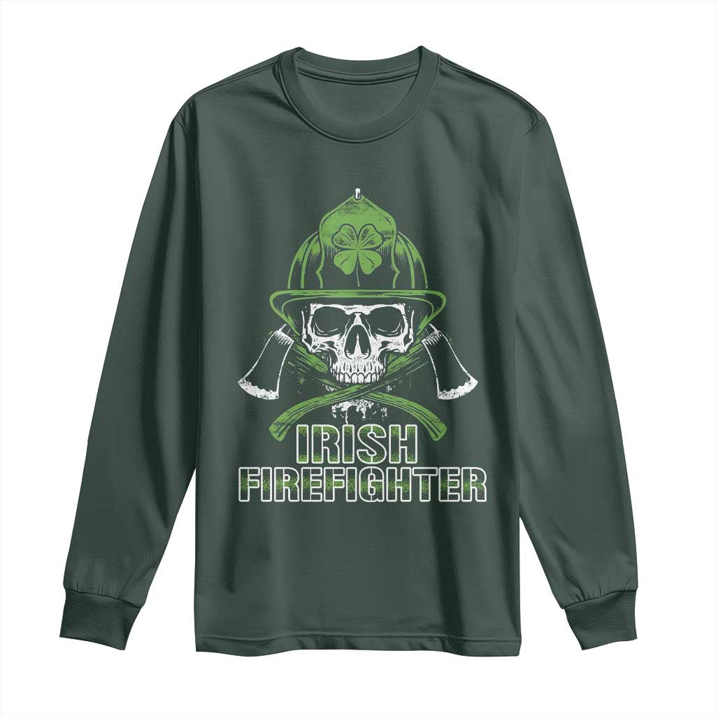 Irish Firefighter Long Sleeve Shirt Shamrock Skull Man Of Fire