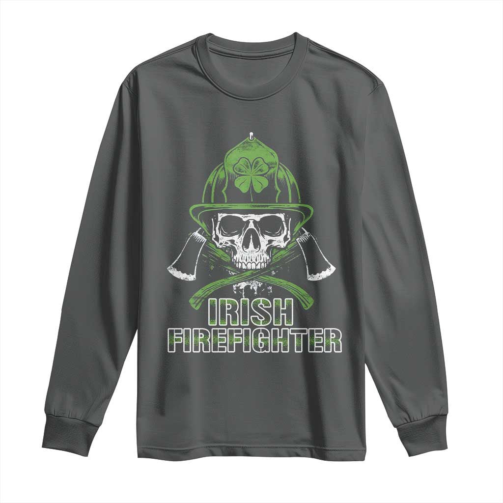 Irish Firefighter Long Sleeve Shirt Shamrock Skull Man Of Fire