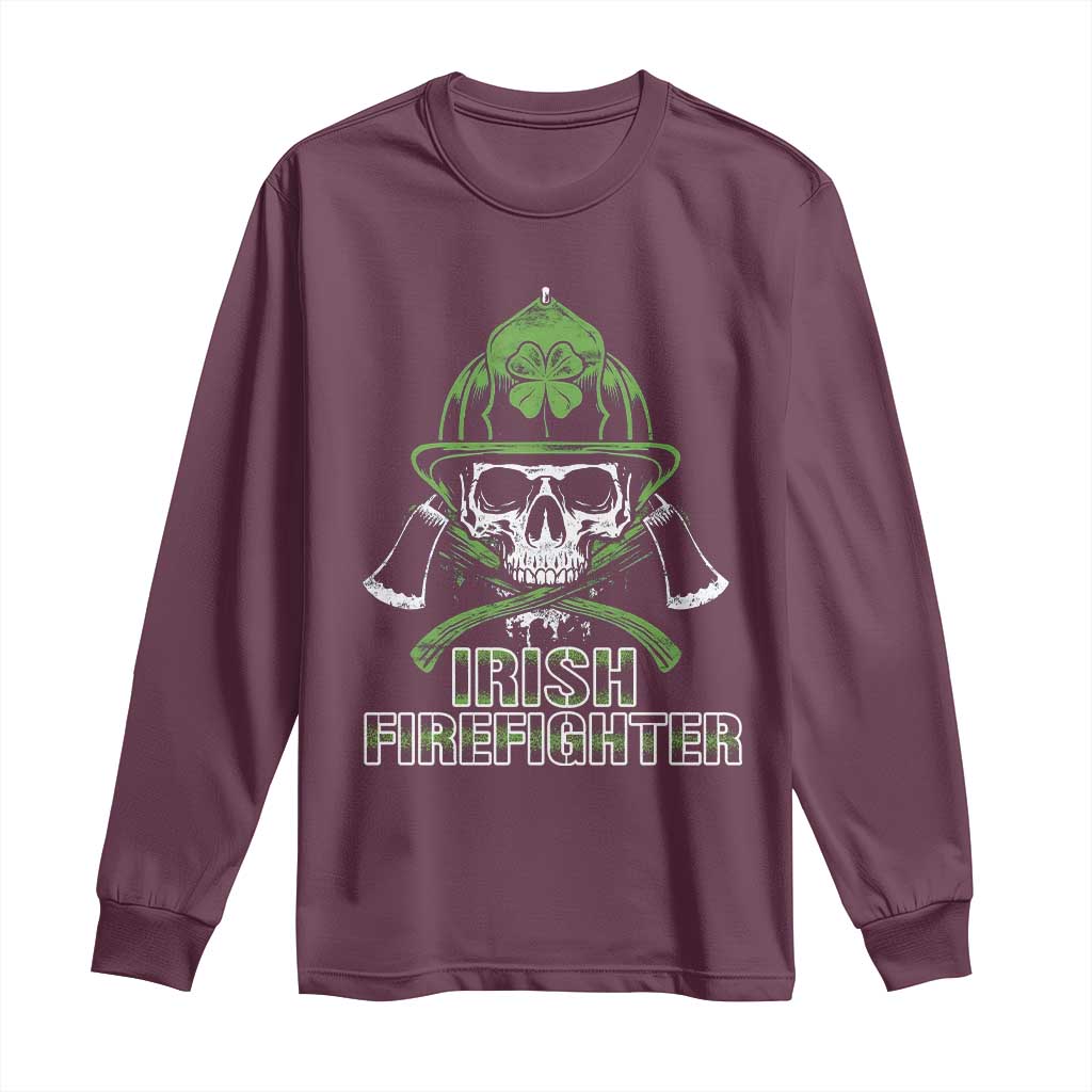 Irish Firefighter Long Sleeve Shirt Shamrock Skull Man Of Fire