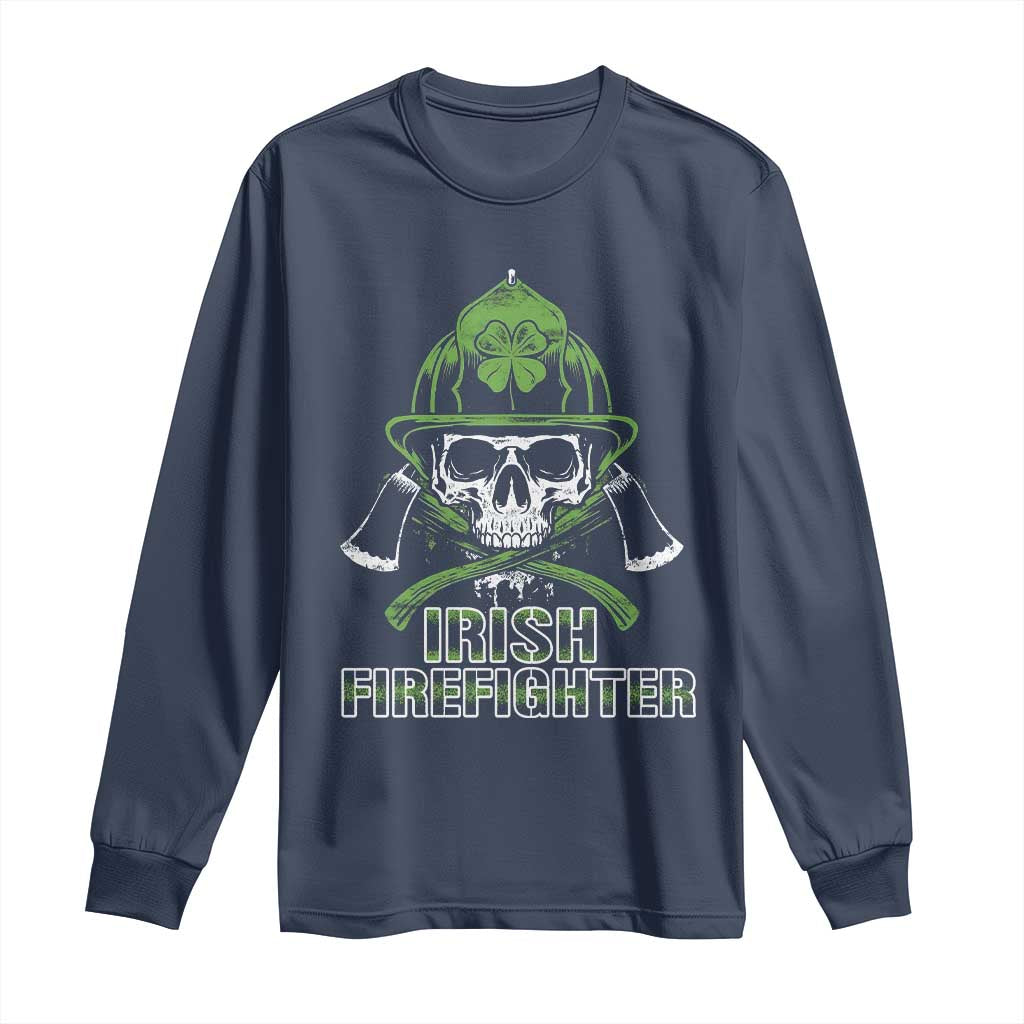 Irish Firefighter Long Sleeve Shirt Shamrock Skull Man Of Fire