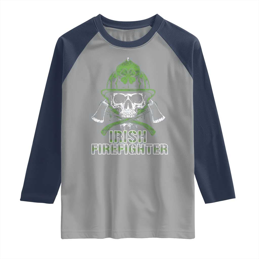 Irish Firefighter Raglan Shirt Shamrock Skull Man Of Fire