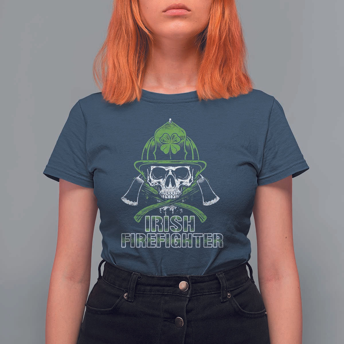 Irish Firefighter T Shirt For Women Shamrock Skull Man Of Fire
