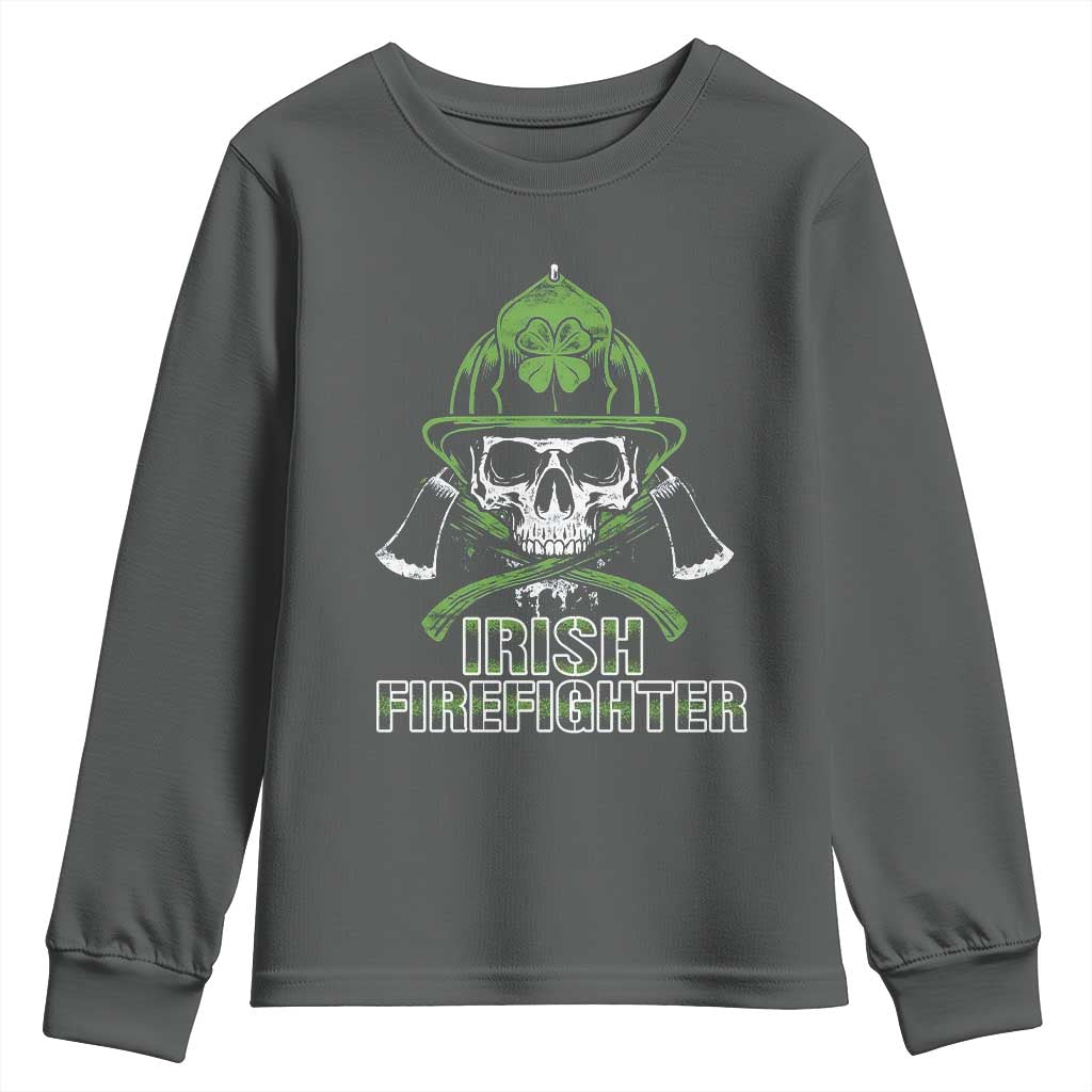 Irish Firefighter Youth Sweatshirt Shamrock Skull Man Of Fire