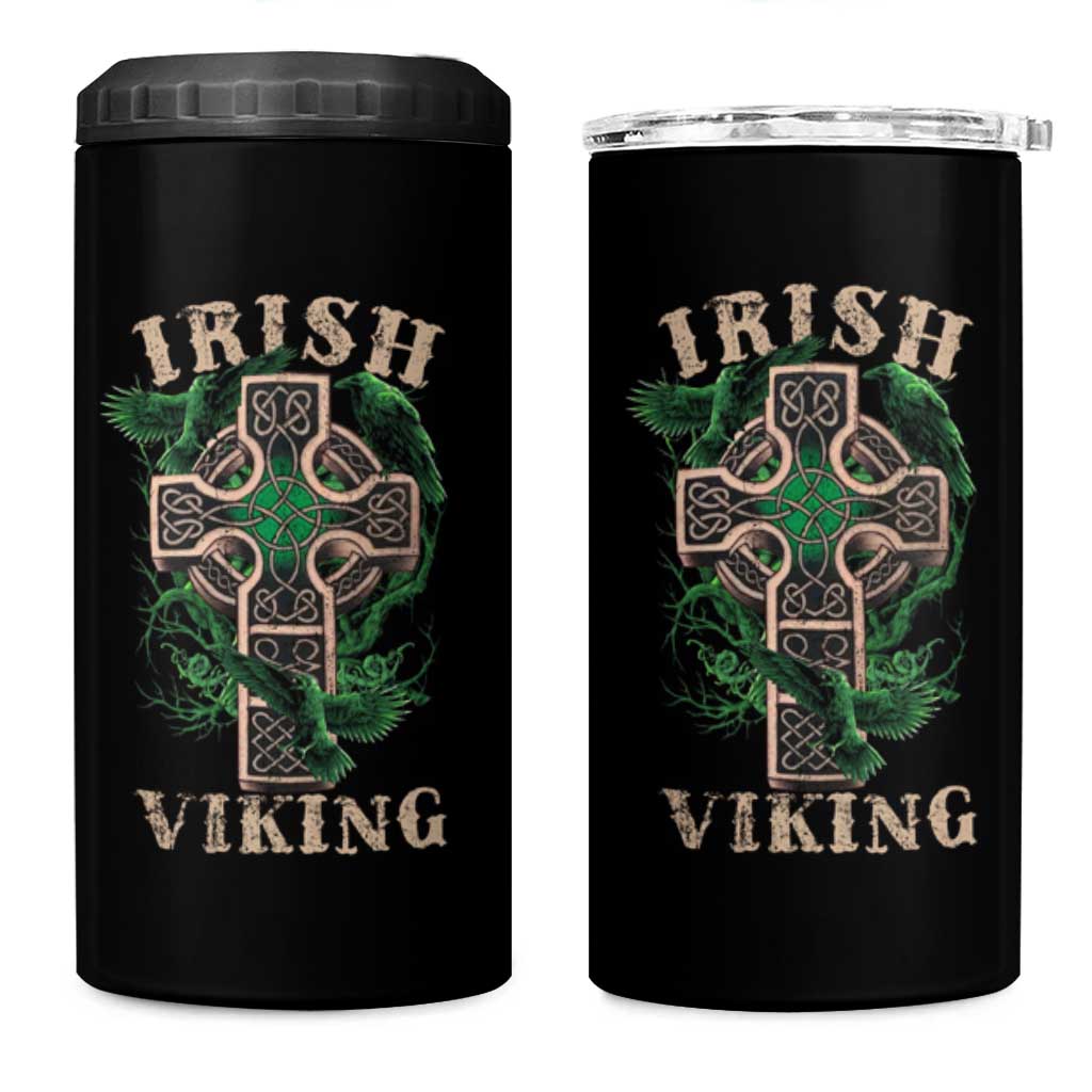 Irish Viking 4 in 1 Can Cooler Tumbler Celtic Cross Odin's Raven