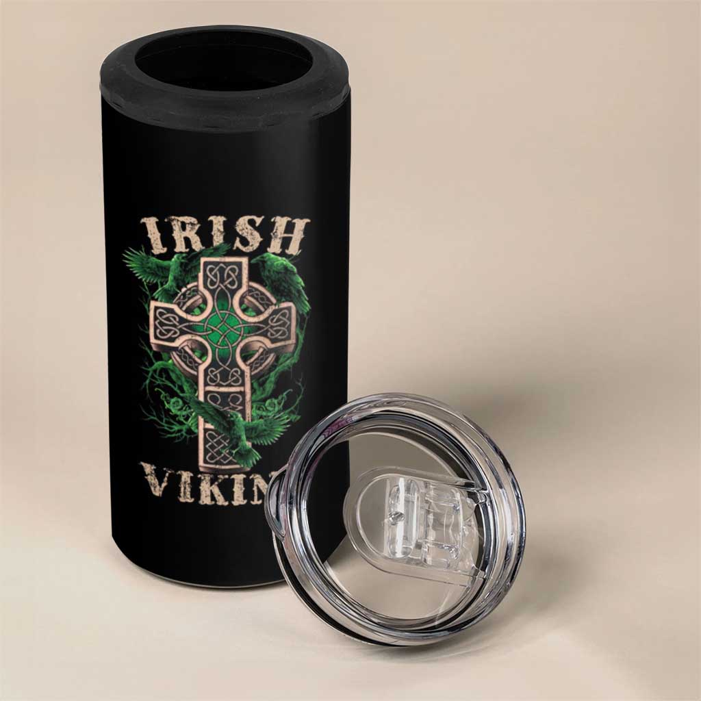 Irish Viking 4 in 1 Can Cooler Tumbler Celtic Cross Odin's Raven