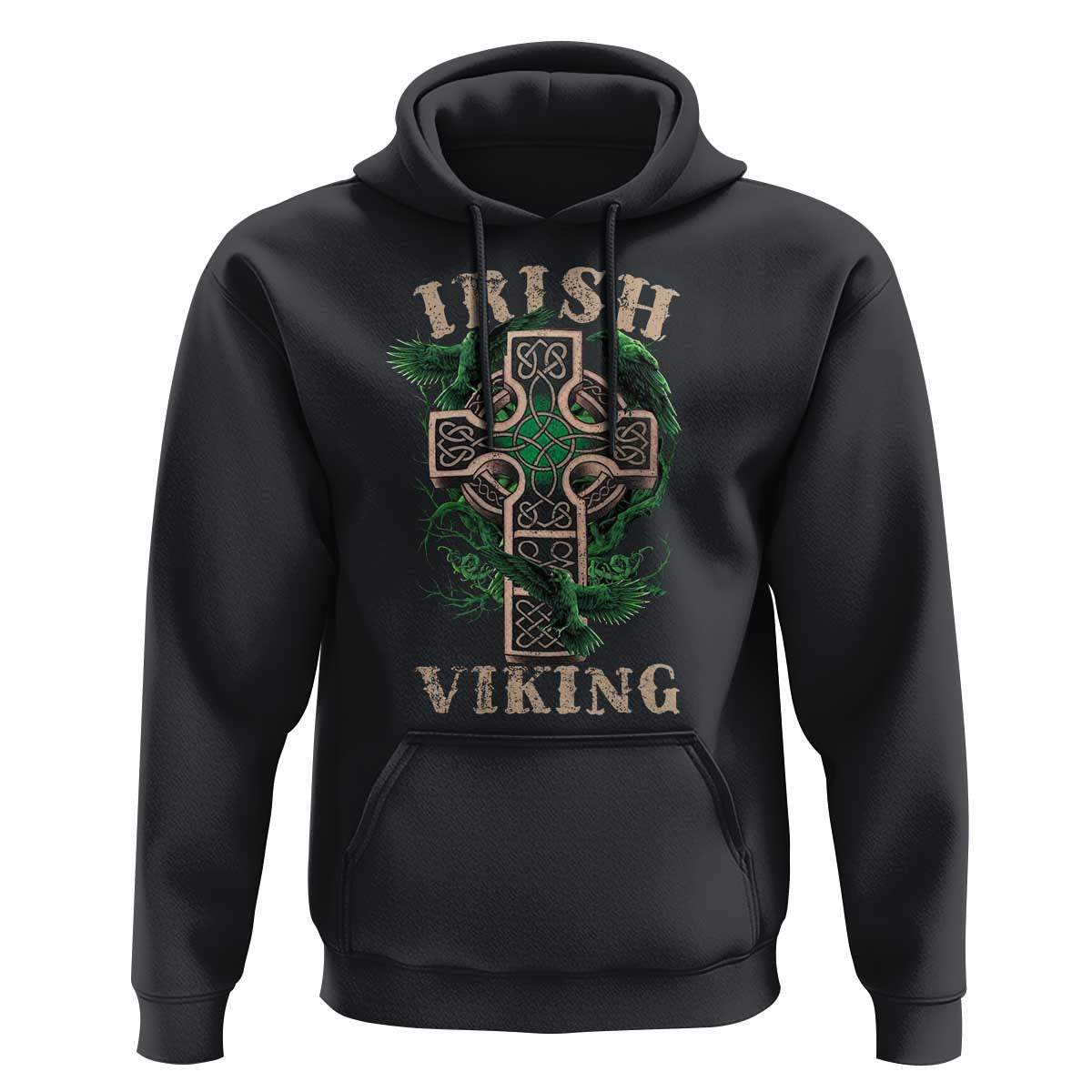 Irish Viking Hoodie Celtic Cross Odin's Raven