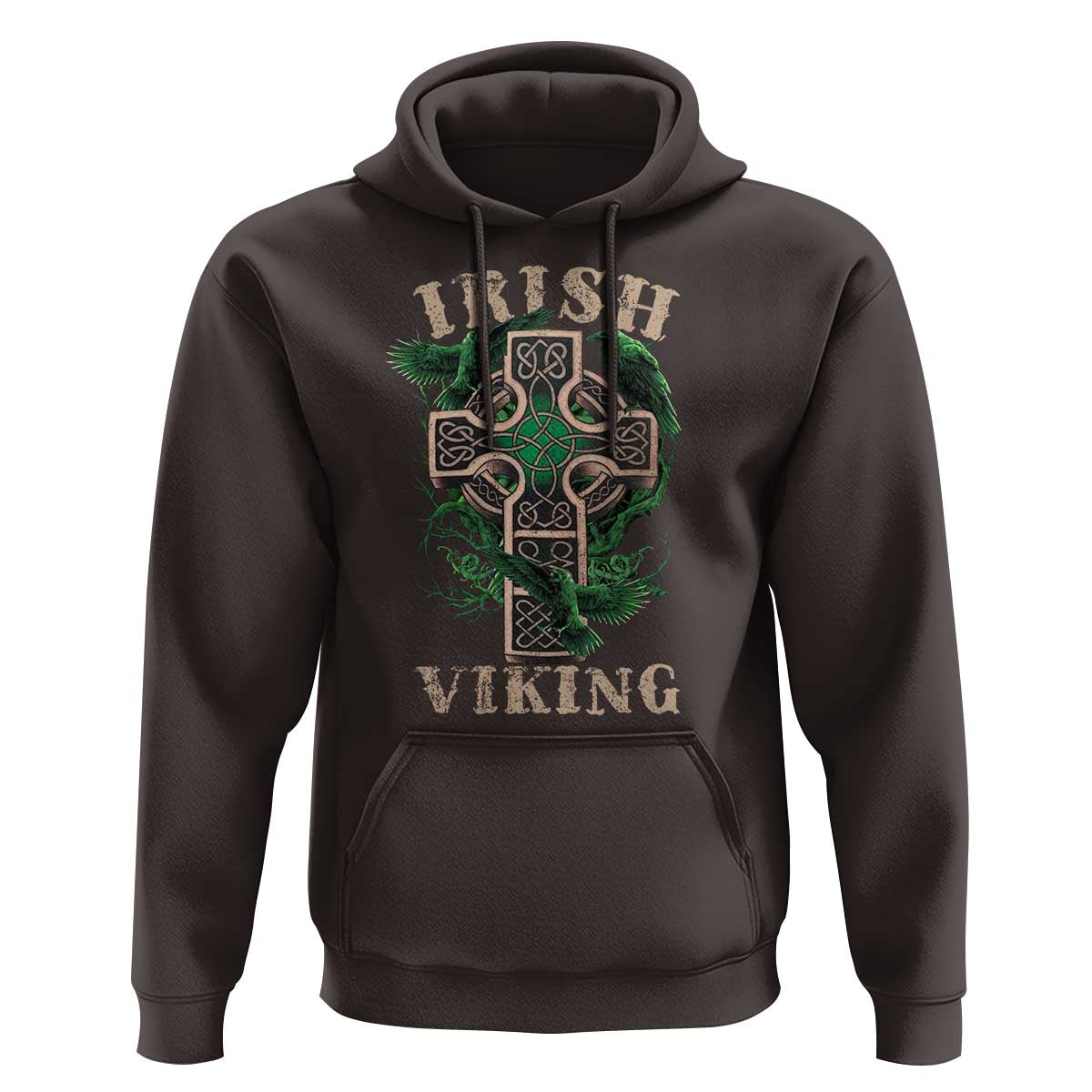 Irish Viking Hoodie Celtic Cross Odin's Raven