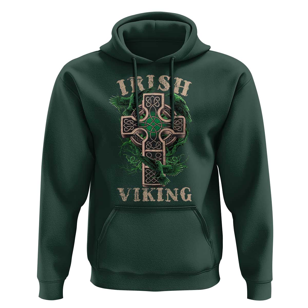 Irish Viking Hoodie Celtic Cross Odin's Raven