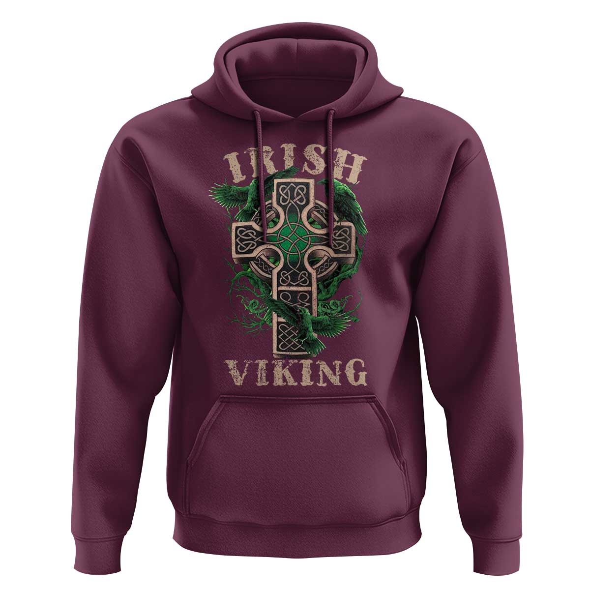 Irish Viking Hoodie Celtic Cross Odin's Raven