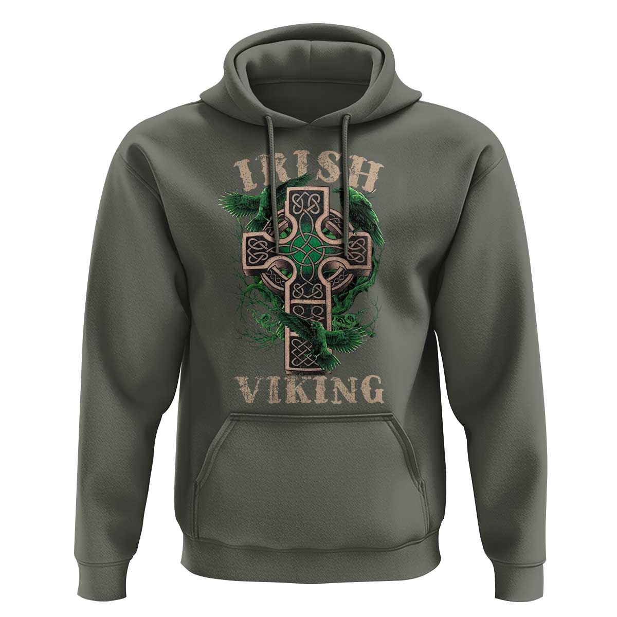 Irish Viking Hoodie Celtic Cross Odin's Raven