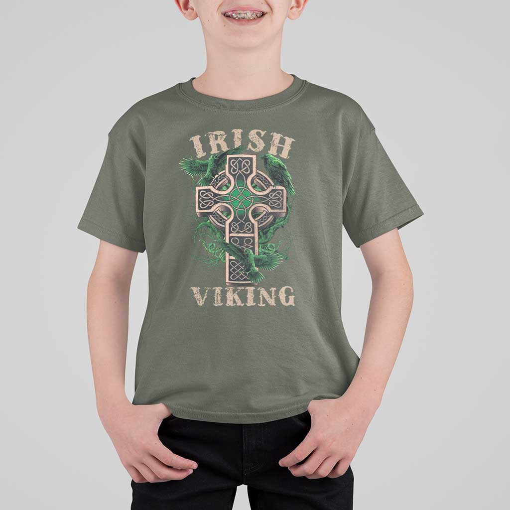 Irish Viking T Shirt For Kid Celtic Cross Odin's Raven