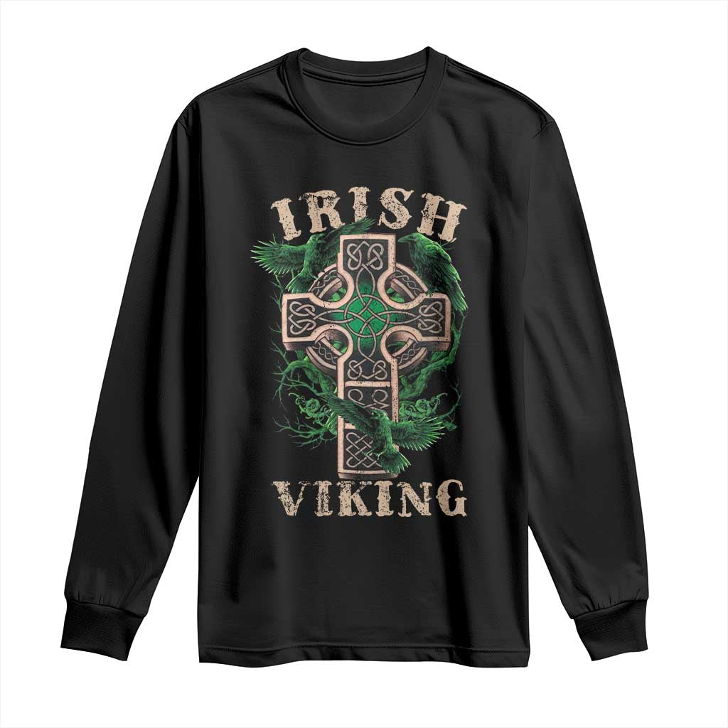 Irish Viking Long Sleeve Shirt Celtic Cross Odin's Raven